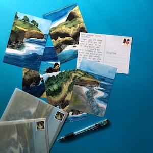 Pacote com seis cartões postais aquarela inspirados na Califórnia