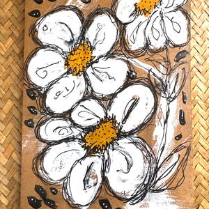 Handgeschilderde abstracte bloemen blanco wenskaart – origineel kunstwerk, verjaardag, bedankt, alle gelegenheden – gratis verzending.