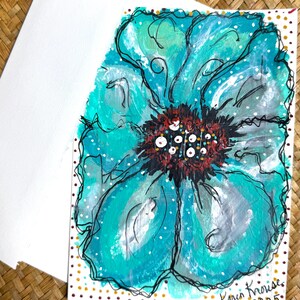 Cartão de felicitações pintado à mão - Tinta guache acrílica - Florais abstratos - 5 x 7