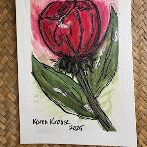 Cartão de felicitações pintado à mão - Tinta guache acrílica - Florais abstratos - 5 x 7