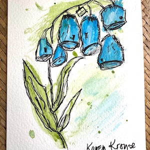 Cartão de felicitações pintado à mão - Tinta guache acrílica - Florais abstratos - 5 x 7
