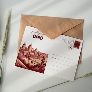 Carte postale de l'Ohio - Art mural numérique imprimable - Ligne d'horizon pittoresque du lever du soleil de la vallée de la rivière Ohio depuis le parc Devou, le pont Roebling et les collines