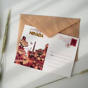 Carte postale du Nevada | Art mural vintage Strip de Las Vegas | Décoration rétro du désert | Téléchargement numérique imprimable inspiré du voyage