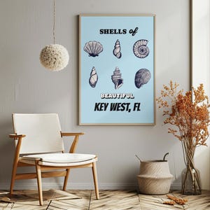 Seashell Poster Coastal Decor | Key West FL Beachy Wall Art | Florida Keys Shells Print | Ocean Dreams Beach Bedroom Decor Key West Postcard