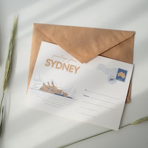 Postal de Sídney para imprimir digitalmente / Postal de viaje moderna para pared / Impresión de viaje a Australia / Descarga instantánea / Recuerdo de Sídney, Australia