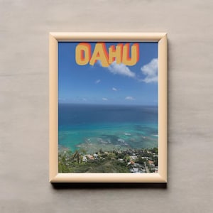 Oahu Reise Poster Hawaii Wand Kunst Digitaler Download Waikiki Beach Dekor Surfer Mädchen Druck Tropisch Beachy Wohnheim & Bürokunst