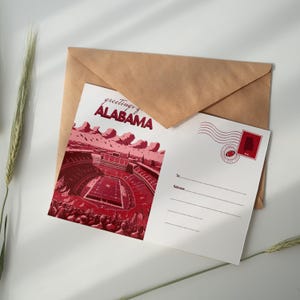 Stampa artistica dello stadio di football dell'Alabama - Decorazione da parete per la giornata della partita a Tuscaloosa - Souvenir sportivo vintage del sud
