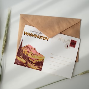 Impressão digital retrô do estado de Washington - Arte de paisagem montanhosa vintage, decoração de parede do noroeste do Pacífico, pôster de viagem para impressão