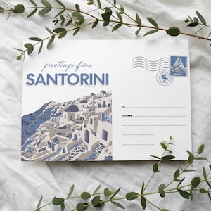 Cartolina d'epoca di Santorini stampabile/download digitale per viaggi in Grecia, scrapbooking e journaling, stampa artistica da parete da collezione