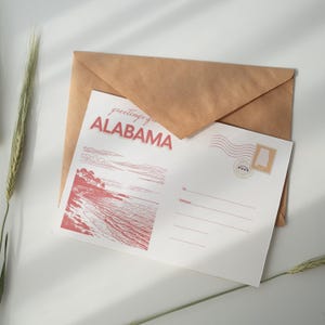 Cartolina dell'Alabama DigitL stampabile / Arte di viaggio vintage / Decorazione murale della costa meridionale / Arte stampabile con download immediato