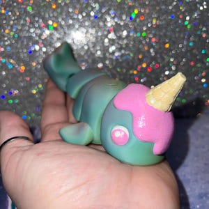 Ice Cream Cone Narwhal Articulated Animal | 3D Printed, Flexible Fidget, Chose Your Color | Sensory Gadget, 3D Printed Gift | Desk Art