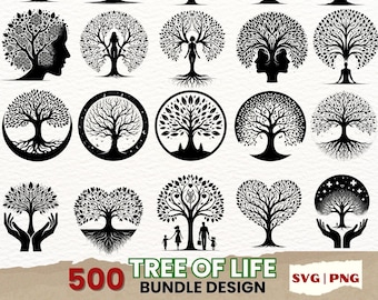 Tree of Life Bundle Design SVG PNG, Tree Silhouette Clipart, Spiritual Home Decor, Family Tree, Cricut, Instant Download
