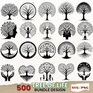Tree of Life Bundle Design SVG PNG, Tree Silhouette Clipart, Spiritual Home Decor, Family Tree, Cricut, Instant Download