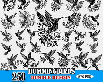 Hummingbird SVG PNG Bundle | Intricate Floral Hummingbird Clipart | Hummingbird Cricut | Instant Download