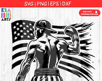 Boxer with American Flag SVG, Patriotic Boxing Clipart, Boxing Enthusiast Cut File, USA Flag Boxer Art, Instant Download, Cricut, Silhouette