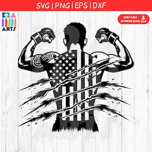 MMA Fighter American Flag Svg, Patriotic mma Cut File, Mixed Martial Arts Enthusiast Clipart, USA Flag mma Art, Cricut, Silhouette