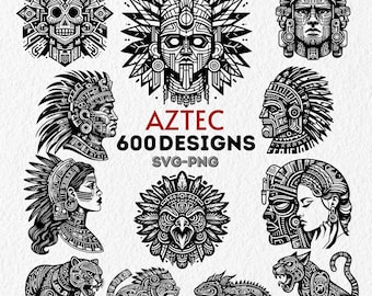 600 Aztec SVG PNG Designs Bundle | Intricate Aztec Art for Tattoos, Crafts, and DIY Projects | Ancient Tribal Clipart Collection