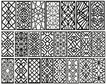 Op de afbeelding: Een verzameling van 500 geometrische paneelontwerpen in zwart en wit. De ontwerpen zijn gerangschikt in rijen en kolommen, en elk ontwerp is uniek. De tekst "GEOMETRIC PANEL" en "500 DESIGNS" staan ​​bovenaan en onderaan de afbeelding, respectievelijk. De tekst "SVG-PNG-EPS-DXF" staat ​​rechtsonder in de afbeelding.