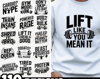 Gym Workout SVG Bundle for Fitness Lovers – 110 Bold Gym Quote Designs for Cricut & Silhouette – Commercial Use PNG EPS Files