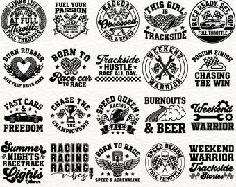 Pacote de arquivos SVG de corrida com 110 designs de alta qualidade para camisetas, adesivos, decalques, projetos de corte com Cricut e Silhouette e artesanato.