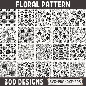Bundle SVG motif floral - Pack de conception florale vectorielle continue pour Cricut, Silhouette, découpe laser - PNG, DXF, Eps inclus