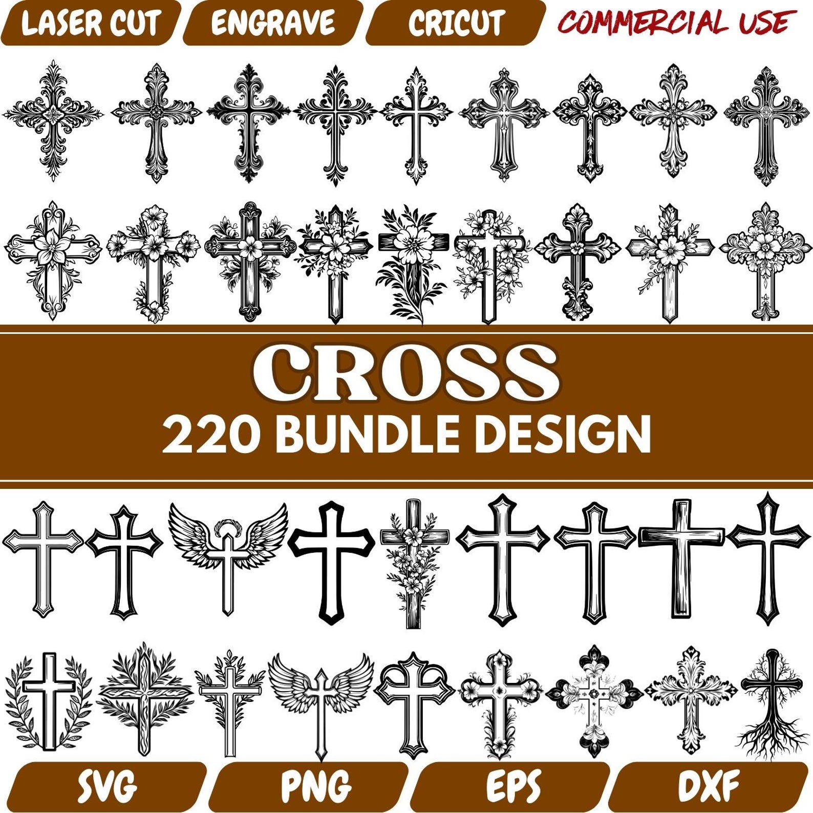 Cross Bundle SVG Cut Files, Religious Cross Laser Cut Designs ...