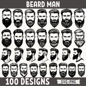 Beard Man SVG Bundle - 100 einzigartige Bartdesigns für Cricut, Silhouette, Laserschneiden, T-Shirt Druck, DIY-Projekte, PNG-Dateien enthalten
