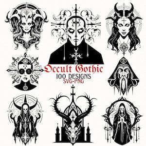 Occult Gothic SVG PNG Bundle, Dark Witchcraft Digital Art, Mystical Skull Designs, Satanic Symbol Vector, Gothic Clipart Collection