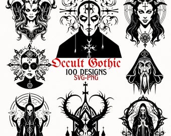 Occult Gothic SVG PNG Bundle, Dark Witchcraft Digital Art, Mystical Skull Designs, Satanic Symbol Vector, Gothic Clipart Collection