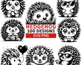 Cute Hedgehog SVG Bundle, 100 Hedgehog Designs, Kawaii Animal Clipart, Hedgehog PNG Files for Cricut and Silhouette, Instant Download