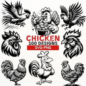 Chicken SVG Bundle, Farm Chicken Clipart, Rooster PNG Design, Hen Silhouette Cut Files, Farm Animal Vector for Cricut, Chicken Art