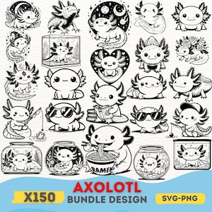 Niedliche Axolotl SVG-Designs | Entzückendes Axolotl PNG Bundle für Cricut, Sublimation und Kunsthandwerk | Kawaii Axolotl Clipart für DIY-Projekte
