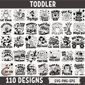 Toddler SVG Bundle 110 Cute Baby Animal Designs, Kids Shirt Clipart, Nursery Quote SVG PNG Eps, Toddler Sublimation, Printable Vector Art