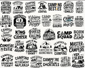 Camping SVG Bundle | 100 Camping Quotes Designs | Camper T-Shirt SVG | Camping Sublimation Designs | Hiking, RV, Campfire Vector Files