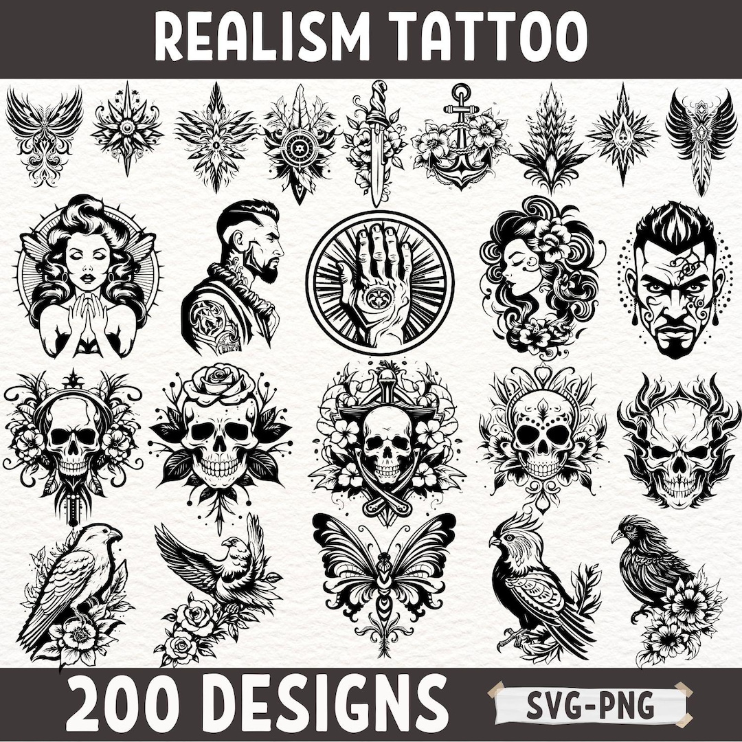 Realism Tattoo Design Bundle - High-quality SVG and PNG Tattoo Art ...