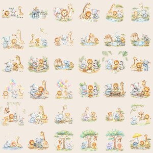 Watercolor Safari Animals Bundle PNG – Jungle Baby Clipart (digital ...