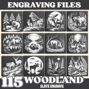 Woodland Animal Engraving Files for Slate, Wild Forest Animal Clipart, Wildlife Laser Cut Designs, Cricut Engrave, Nature Bundle
