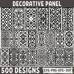 装飾パネル SVG バンドル – CNC、Cricut、Glowforge 用の複雑なレーザーカット ファイル – DXF、Eps、Png の幾何学模様