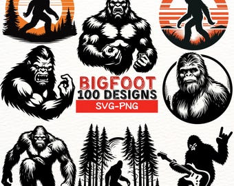 Bigfoot SVG Bundle 100 Designs - Sasquatch Clipart, Cryptid Silhouette PNG, Wald Grafikset für T-Shirts, Tassen, Kunsthandwerk und mehr