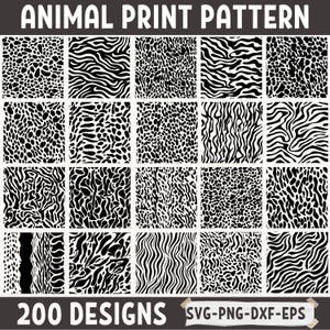 Lot SVG motif imprimé animal | Léopard, zèbre, tigre et plus | PNG Dxf Eps pour Cricut | Arrière-plans en peau d'animal sauvage pour travaux manuels et décoration