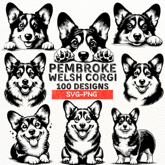 Pembroke Welsh Corgi SVG Bundle | 100 Corgi Dog Designs | Cute Corgi Clipart | Digital Download PNG | Corgi Vector Art for Cricut Silhouette