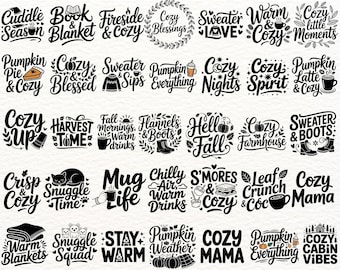 Cozy Fall SVG Bundle 200 Designs, Autumn Pumpkin Quotes PNG, Cozy Weather Cricut Cut Files, Sweater Weather Clipart, Farmhouse Fall SVG