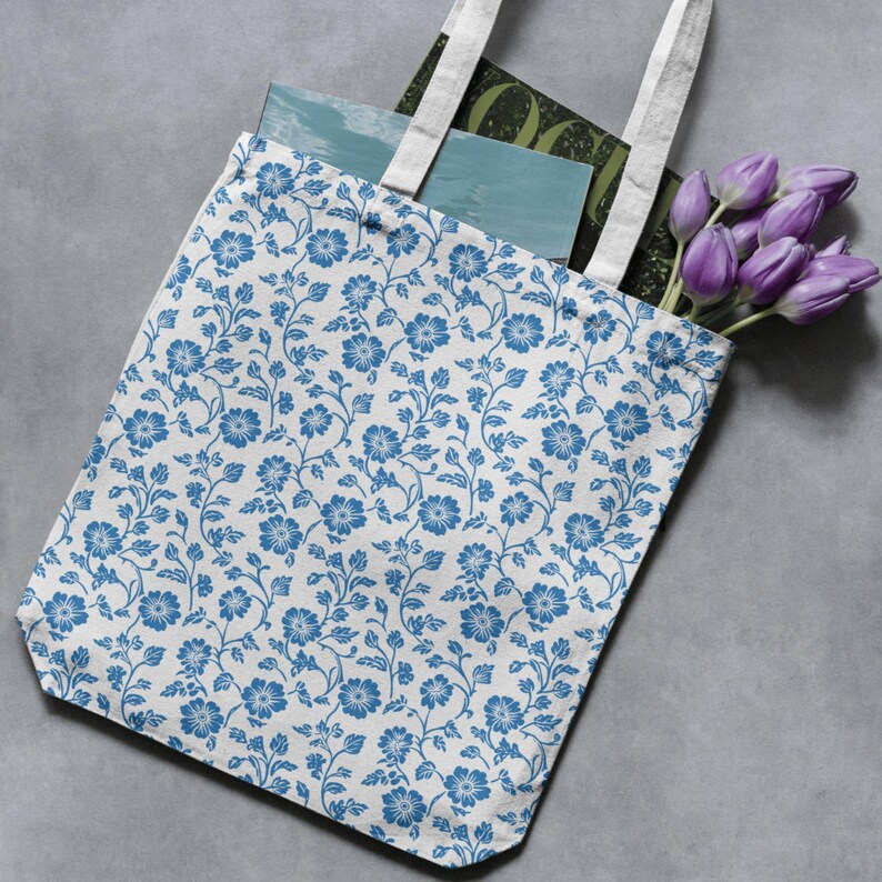 Chinoiserie Floral Pattern Bundle, Blue White Vintage Flower Digital ...