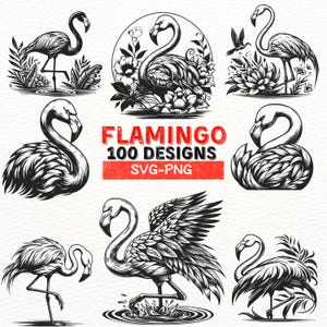 Flamingo SVG Bundle, 100 Flamingo Designs, Flamingo Cut Files for Cricut, Flamingo Clipart, Flamingo PNG, Flamingo Silhouette SVG