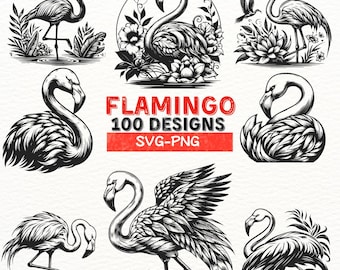 Flamingo SVG-paket, 100 flamingo-designer, flamingo-klippfiler för Cricut, flamingo-clipart, flamingo-PNG, flamingo-silhuett SVG