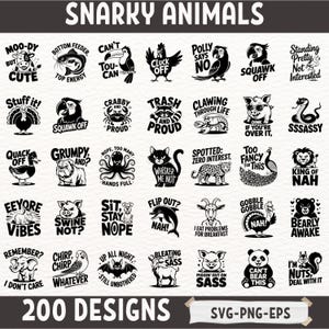 Snarky Animals SVG Bundle Funny Animal Quotes Clipart Sassy Sarcastic SVG PNG Eps Designs for Cricut Silhouette Sublimation Crafts