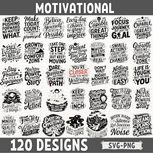 Paquete de diseños SVG PNG motivacionales / Citas inspiradoras para Cricut y Silhouette / Archivos de corte con mensajes positivos para proyectos de bricolaje