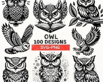 Owl SVG Bundle, Owl Clipart Collection, Intricate Owl Designs, Owl Vector Files, Digital Owl Cut Files, Cricut Owl SVG, Laser Cut Owl PNG