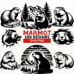Pacchetto SVG Marmot, Clipart Marmot della fauna selvatica, Set di design digitale Marmot, File PNG per Cricut, Uso commerciale, Arte SVG di animali di montagna