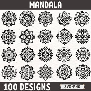 Ensemble de mandalas SVG PNG, ensemble de conception de mandalas complexes, fichiers coupés mandala floral, clipart mandala zen bohème pour Cricut & projets Silhouette